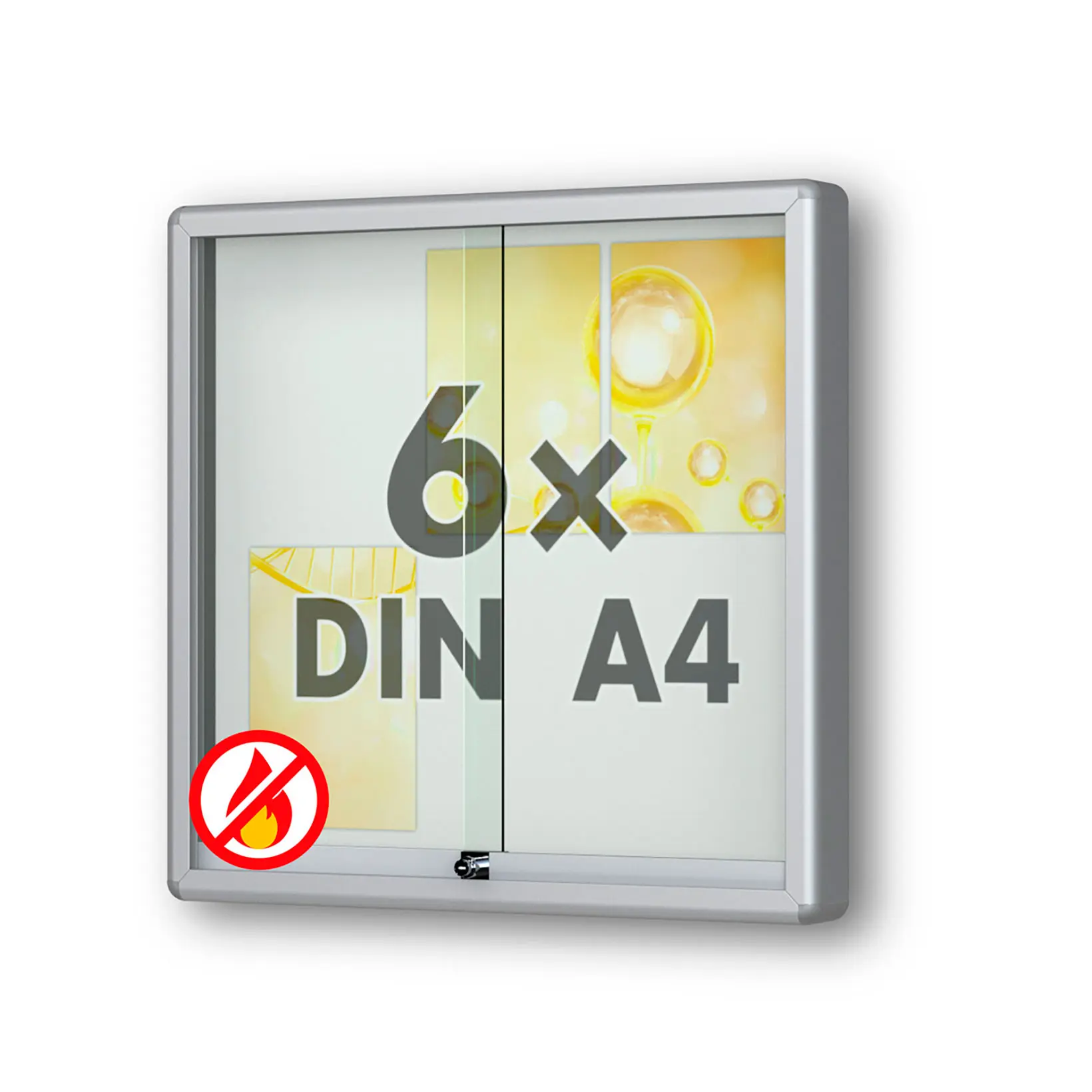 6 x DIN A4 Schaukasten Moveo - "die Schulvitrine" - 80 mm Bautiefe - mit Brandschutzklasse A1 - Rollengelagerte Schiebetüren✓ abschließbar✓ ESG-Sicherheitsglas✓