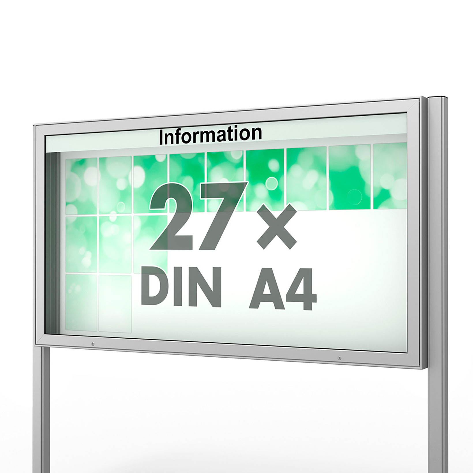 27 x DIN A4 Schaukasten Plenum eckig - der "Klassiker" - 210mm Bautiefe - mit Standbeinen und optionaler LED-Beleuchtung