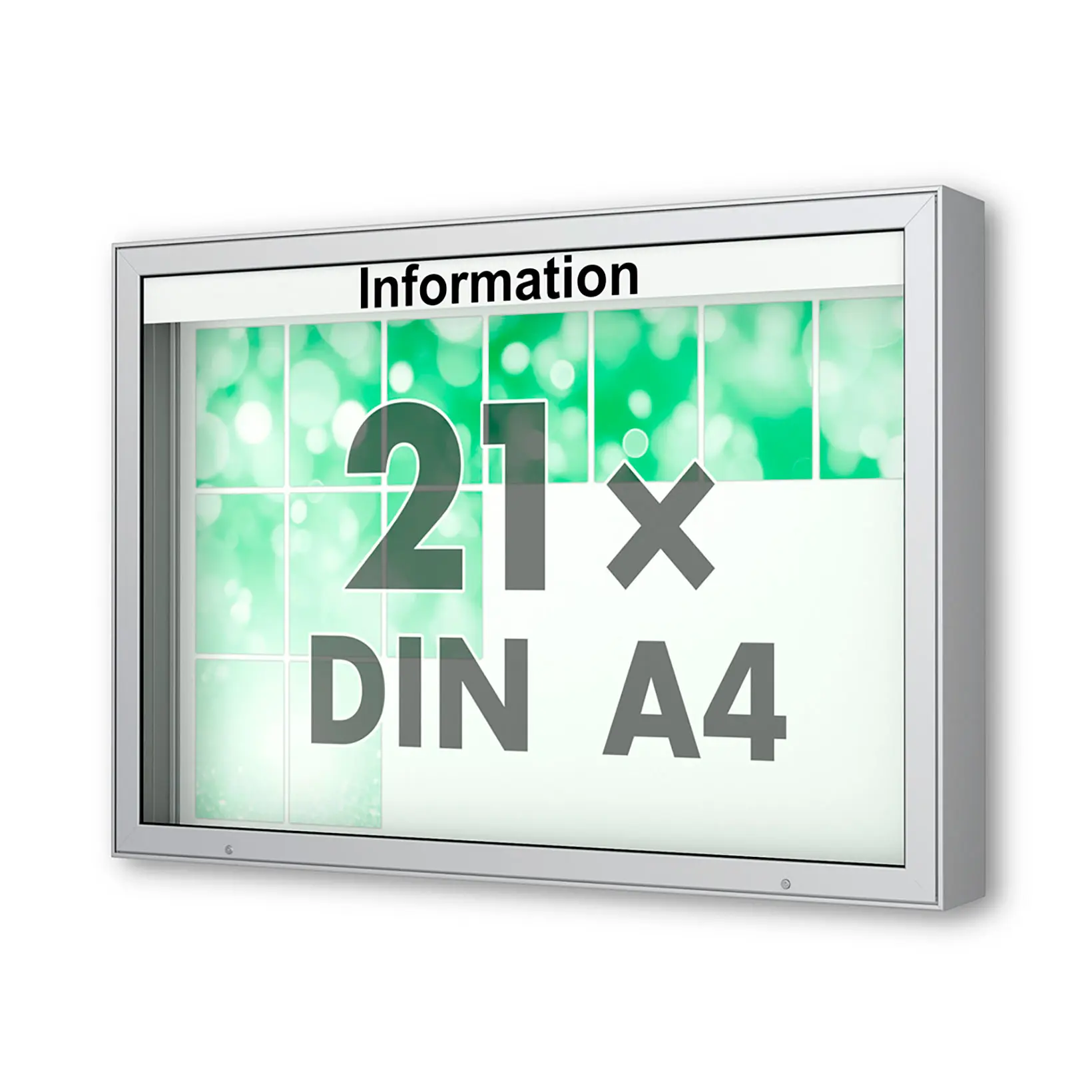 21 x DIN A4 Schaukasten Plenum eckig - der "Klassiker" - 210mm Bautiefe - Wandschaukasten mit optionaler LED-Beleuchtung